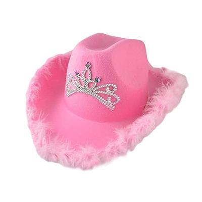 China Feathered Border Pink Western Cowboy Hat with Light Pink Crown and Customizable Logo for sale