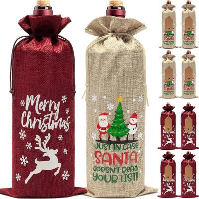 China Reusable Jute Christmas Wine Bags for Wine Bottles Customized Letter Pattern Type for sale