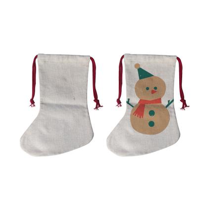 China Sublimation Blanks Santa Sack Christmas Stockings Drawstring Bag with Polyester Lining for sale