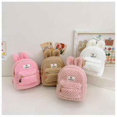 China Furry Minnie Plush Children School Bag for Kids Bunny Backpack Pink Cartoon Mini Zipper Velvet Backpack for sale