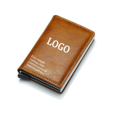 China Customized Color Pop Up PU Leather Metal Wallet Blocking Automatic Aluminium Credit Card Holder Custom for sale