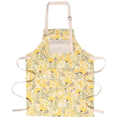 China Custom Logo Print Adjustable Washable Yellow Cotton Kitchen Apron for Restaurant Bar for sale