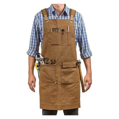 China Restaurant Bar Essential Washed Canvas Chef Bib Apron with Tool Pocket and Customized Logo for sale