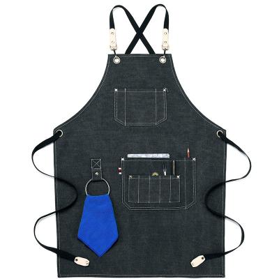 China Custom Waterproof Cross Back Canvas Apron Denim Apron for Daily Life in Restaurant Bar for sale