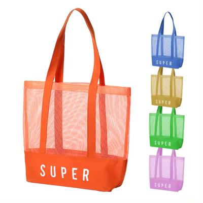 China Polyester Main Material Custom Ultralight Large Personalized Beach Mesh Tote Bag for sale