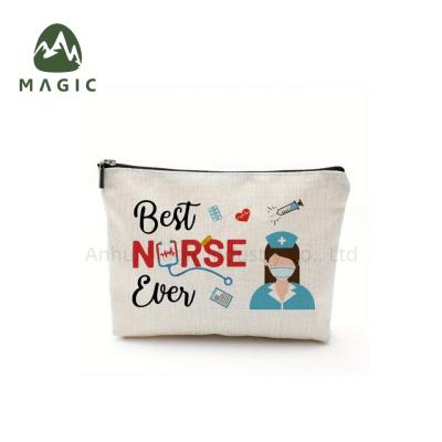 China Custom Logo Printed Storage Bag Toiletry Travel Makeup Pouch Reusable Canvas Jute Cotton Cosmetic Bag for sale