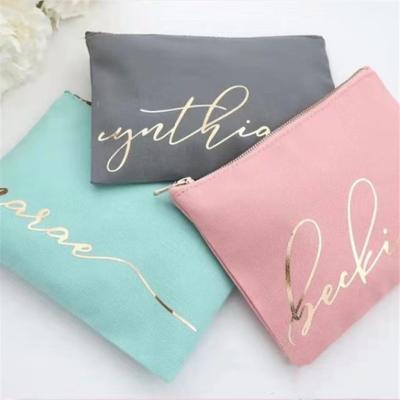 China Custom Bridesmaid Gifts Blank Canvas Makeup Pouches with Zipper Closure Personalized for sale