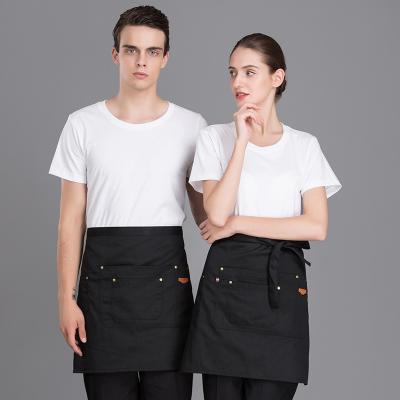 China Polyester Cotton Blend Half Waist Apron with Denim Material and Custom Logo Printing for sale