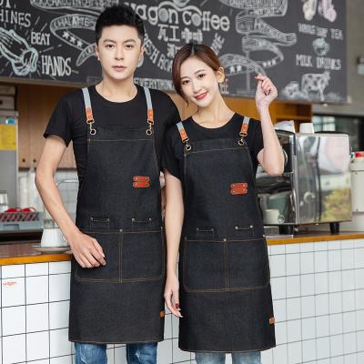 China Custom Logo Printed Cotton Denim Bib Apron Ideal for Busy Restaurant Bar Environments for sale