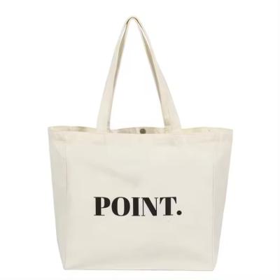 China Two Straps Printing Plain Canvas Tote Bags with Custom Logo Polyester Lining Cotton Fabric Shopping Bag for sale