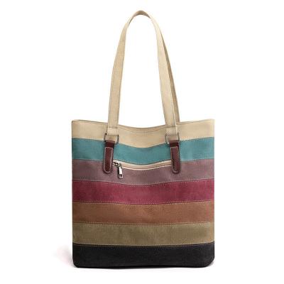 China Vintage Stripe Colour Block Tote Bag for Custom Shopping and Travelling Requirements for sale