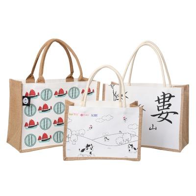 China Individuelles Logo Natürliche wiederverwendbare laminierte Jute Lebensmittelwaren Einkaufstasche OEM/ODM Tote Bag zu verkaufen