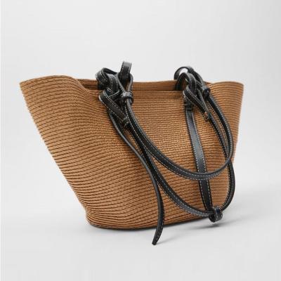 China Outdoor Large Capacity Straw Beach Bag Vintage Handmade Woven Shoulder Bag Raffia Rattan Bags for sale