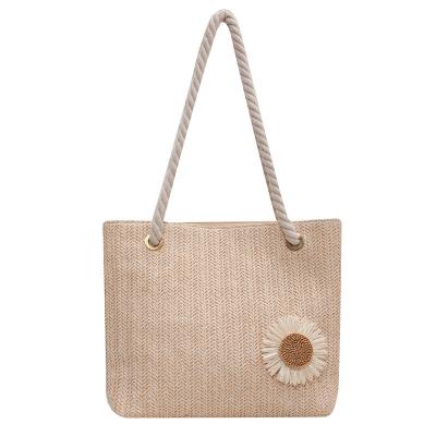 China 2022 Simple Handbags Straw Beach Bag Fashion Silk Scarf Women's Shoulder Bags with Materials for sale