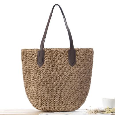 China Women Straw Bags Summer Natural Raffia Straw Beach Bag with Two Handles Newest Arrival for sale