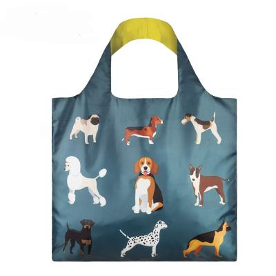 China Handled Style REPT Dog's Woof Polyester Fabric Beach Bags Animal Folding Shopping Bag for sale