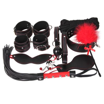 China Bdsm Bondage Restraints Slave SM 7pcs Set Bdsm Bondage Bundle With Handcuffs Collar Anal Plugs Gag Whips Nipple Clamps Sex Toy For Couple Fun Game for sale