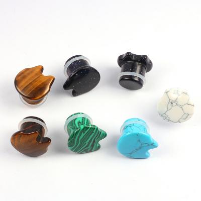 China Environmental Friendly Wholesale Stone Gauges Charm Ear Plugs Stretcher Expander Weights Flesh Tunnels Body Piercing Jewelry for sale