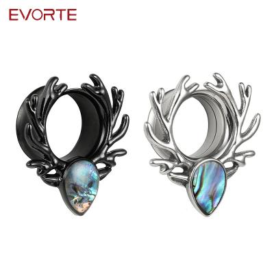 China CLASSIC Evorte Body Jewelry Antler Ear Gauges Plugs Stainless Steel Tunnels Pendant Expander For Piercings for sale