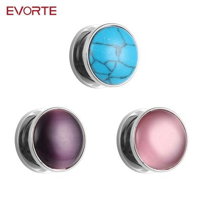 China FASHIONABLE Evorte 316L Stainless Steel Ear Flesh Tunnel Stone Ear Plugs Tunnels for sale