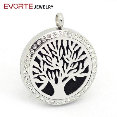 China Fashionable Wholesale Tree of Life Pendant 316L Stainless Steel Diffuser Pendant Necklace with Crystals for sale