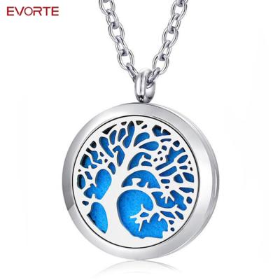 China Trendy 30mm Stainless Steel Magnet Tree Essential Oil Diffuser Necklace for sale