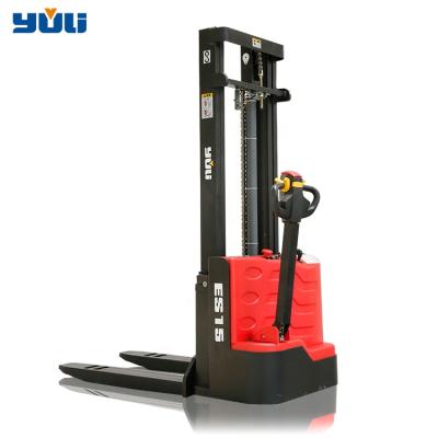 China Hotels 1.5 Ton Standing Walking Drive Hydraulic Full Electric Pallet Stacker Forklift for sale