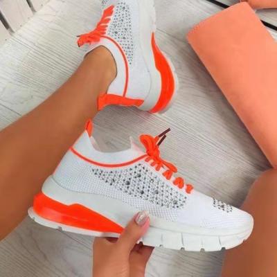 China Wholesale Rhinestone Chunky Heel Running Sport Shoes Fashion Mesh Breathable Lace Up Women Sneakers Latest Fashion Women Sneakers for sale