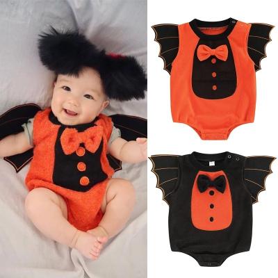 China Wholesale Newborn Breathable Onesie Halloween Baby Romper Bat Shape Colorblock Organic Cotton Baby Clothes for sale