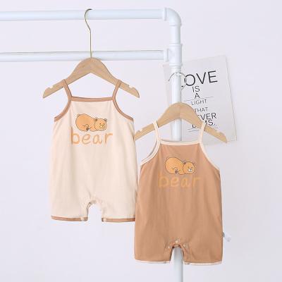 China 2022 Breathable Hot Selling Baby Clothes Summer Logo Unisex Sleeveless Knitted 100% Cotton Suspenders Baby Boy Romper for sale