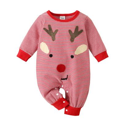 China Wholesale Breathable Infant Overalls Winter Knitted Elk Embroidered Christmas Onesie Striped Printed Newborn Overalls for sale