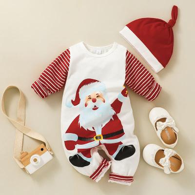 China New Christmas Breathable Long Sleeve Baby Onesie Cute Detachable Winter Autumn Santa Claus Hat Baby Romper for sale