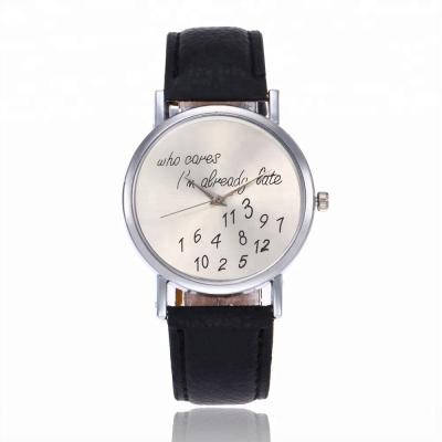 China Not Specified Dignity Women Leather Watch Who Cares I'm Already Late Letter Watches for sale