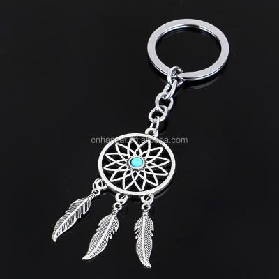 China Fashion Metal Tone Key Chain Silver Ring Feather Dreamy Tassels Key Chain Catcher Key Chain For Gift for sale