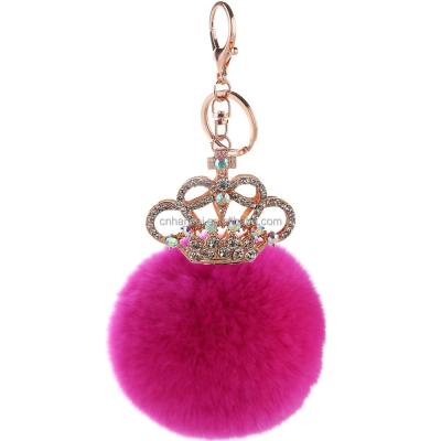 China Keychain Ring Bag Pendant Chaveiro de nouvelle de femme plush Crystal Ball Keychain Imperial crown pompom llavero pom pom rabbit fur ball for sale