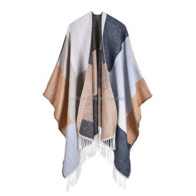 China Lengthen New Winter Oversized Plaid Thick Warm Scarves Knit Shawl Fashion Vintage Pashmina Cashmere Scarf Women Poncho Cape for sale