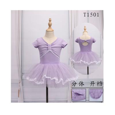 China Soft. Comfortable. 2022 Summer Breathable Lace Dance Dress Kids Short Sleeve Fashion Ballet Dance Skirts for sale