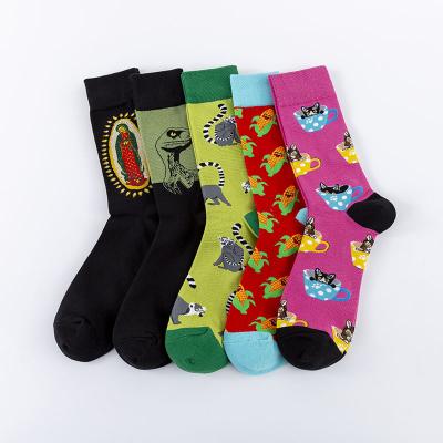 China Viable Monkey Dinosaur Cat Animal Socks Fashion OEM Mens Tube Sock Designer Cotton Men Crew Socks Factory for sale