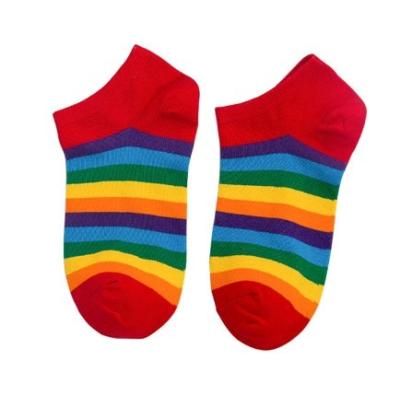 China Summer Breathable Fashion Colorful Rainbow Stripes Custom Cotton Women Ankle Socks Shorts Breathable Wholesale for sale