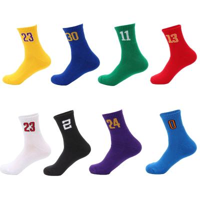 China Breathable Classic Numbers Athletic Golf Socks Custom Cotton Logo Embroidery Sports Socks Men Crew for sale