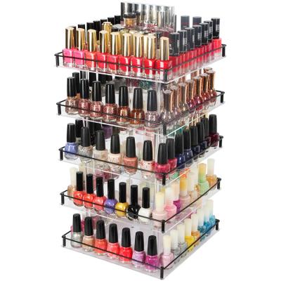 China Eco-Friendly 360 Rotate 4 Tier Acrylic Nail Polish Tower Rack Makeup Lipstick Organizer Holder for sale