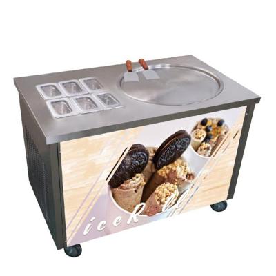 China Single Round Tanks Fried Ice Cream Roll Machine 6 Pan High Productivity Factory Supply Frozen Food Commercial Mobile Cold Dish Durable for sale