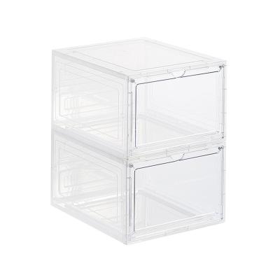 China AJ Modern Wholesale Magnetic Clear Plastic Custom Stackable Storage Box Shoe Case for sale