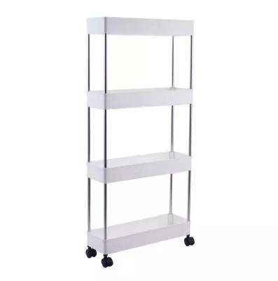 China Modern Hot Selling 4 Layer Plastic Storage Shelf Cabinet Rack With Wheel For Kitchen for sale