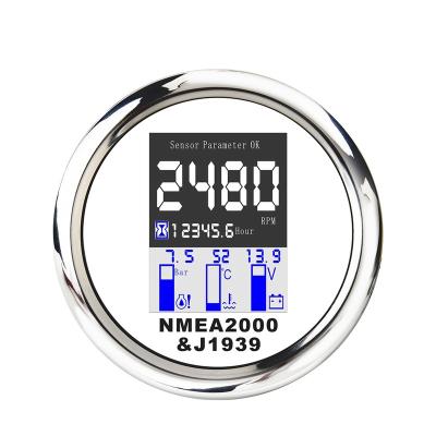 China J1939 85 Mm Faceplate J1939 White Multifunctional LCD Digital Engine Gauge For Marine for sale