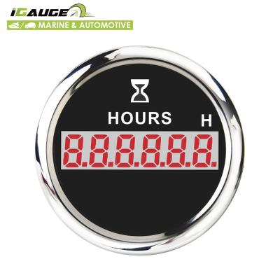 China Gauge 52mm Black Face Convex Lens Digital Red LED Display Hour Meter Level Gauge For Marine Vehicles for sale