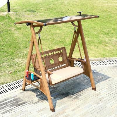 China Modern Custom Solar Led Antique Outdoor Metal Two Seats Light Garden Swing Swing With Canopy for sale