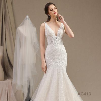 China New anti-static v - collar mermaid lace wedding dress simple temperament wedding dress for sale