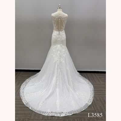 China Real Photo Anti-Static Long Train Beaded Mermaid Wedding Dresses With Pearls for sale