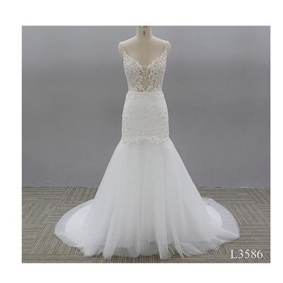 China New Anti-Static Lace Embroidery Brides Dress Decorative Backless Mermaid Wedding Dresses With Court Train for sale